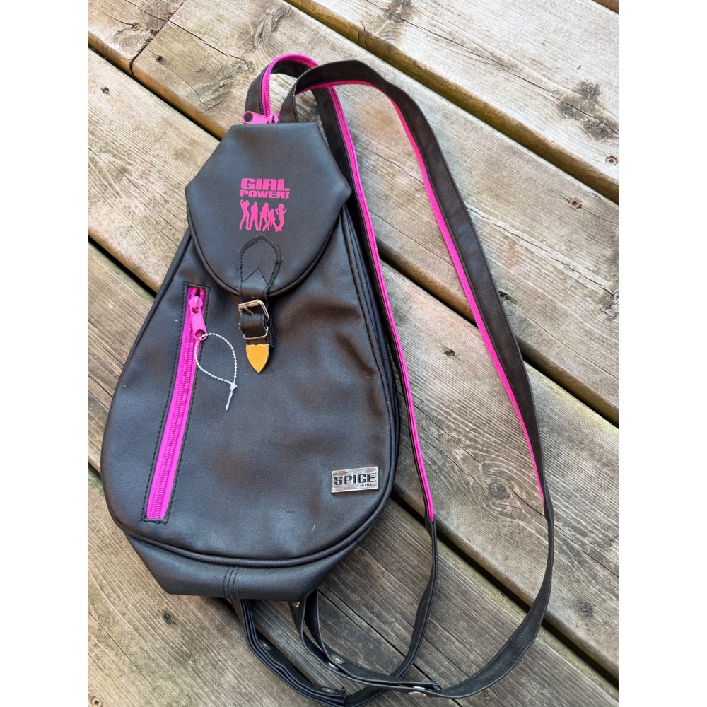 Vintage Spice Girls Girl Power Black Pink Sling Backpack Crossbody Bag 90s Pop